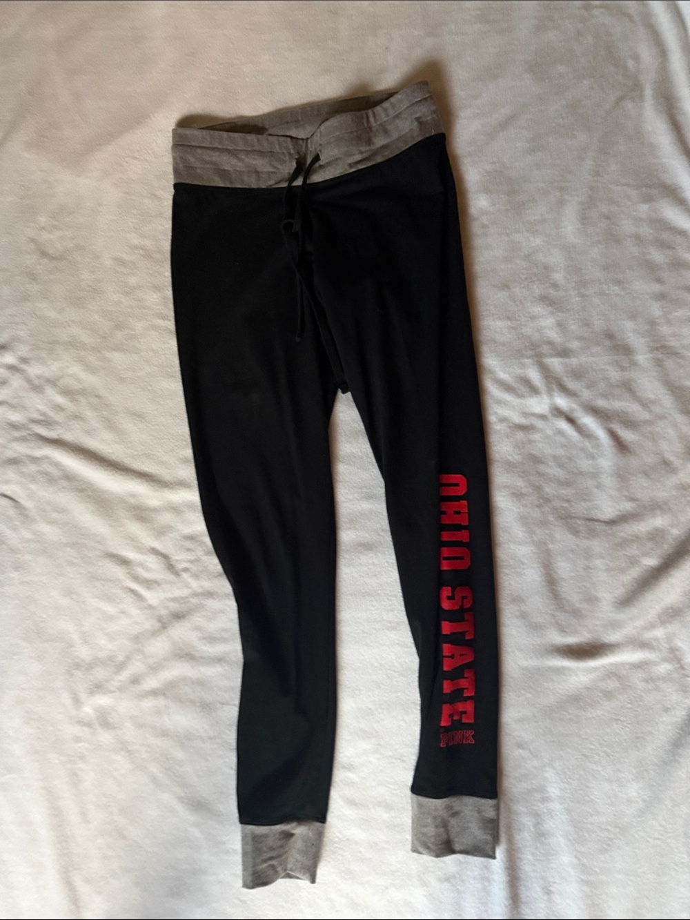 PINK Victoria's Secret Black Leggings with Gray Waistband and Red Side Lettering